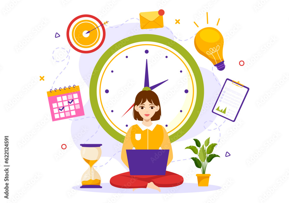 Time Management Vector Illustration with Clock Controls and Tasks Planning Training Activities Schedule in Flat Cartoon Hand Drawn Templates Time Management Vector Illustration with Clock Controls and Tasks Planning Training Activities Schedule in Flat Cartoon Hand Drawn Templates