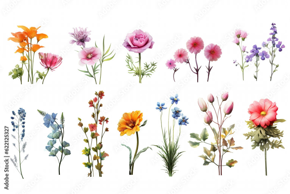 Hand drawn floral summer border with wild meadow flowers on a white background. generative ai. Hand drawn floral summer border with wild meadow flowers on a white background. generative ai.