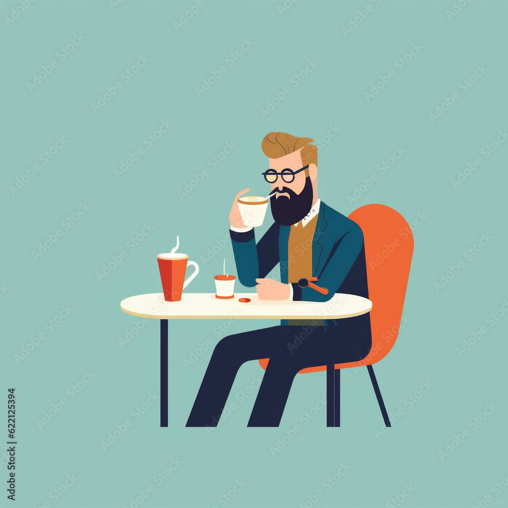 tech illustration, man drinking coffee at table, simple minimal. Generative Ai. tech illustration, man drinking coffee at table, simple minimal. Generative Ai.