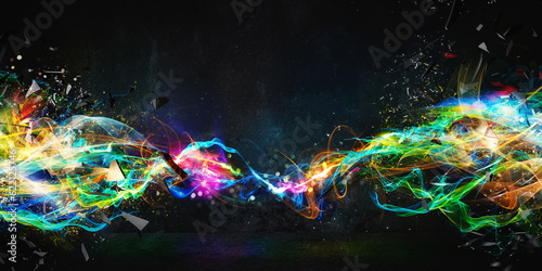 Modern abstract colourful light motion banner on dark background
