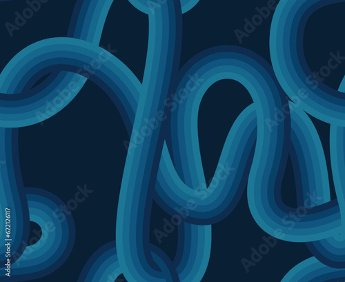 60s wavy lines wallpaper in blues colors. Vector seamless pattern