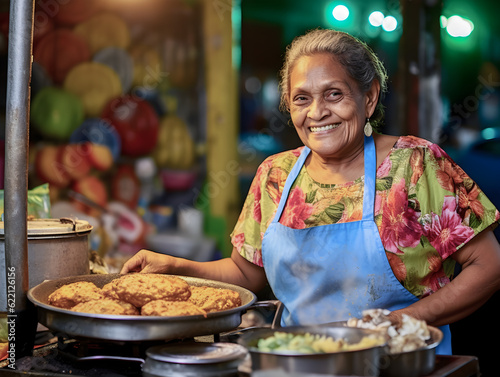 Elderly woman from Nicaragua selling food at a traditional retail fritanga in
