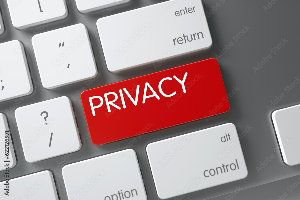 Fototapeta premium Privacy Concept: Modern Laptop Keyboard with Privacy, Selected Focus on Red Enter Button. 3D Render.