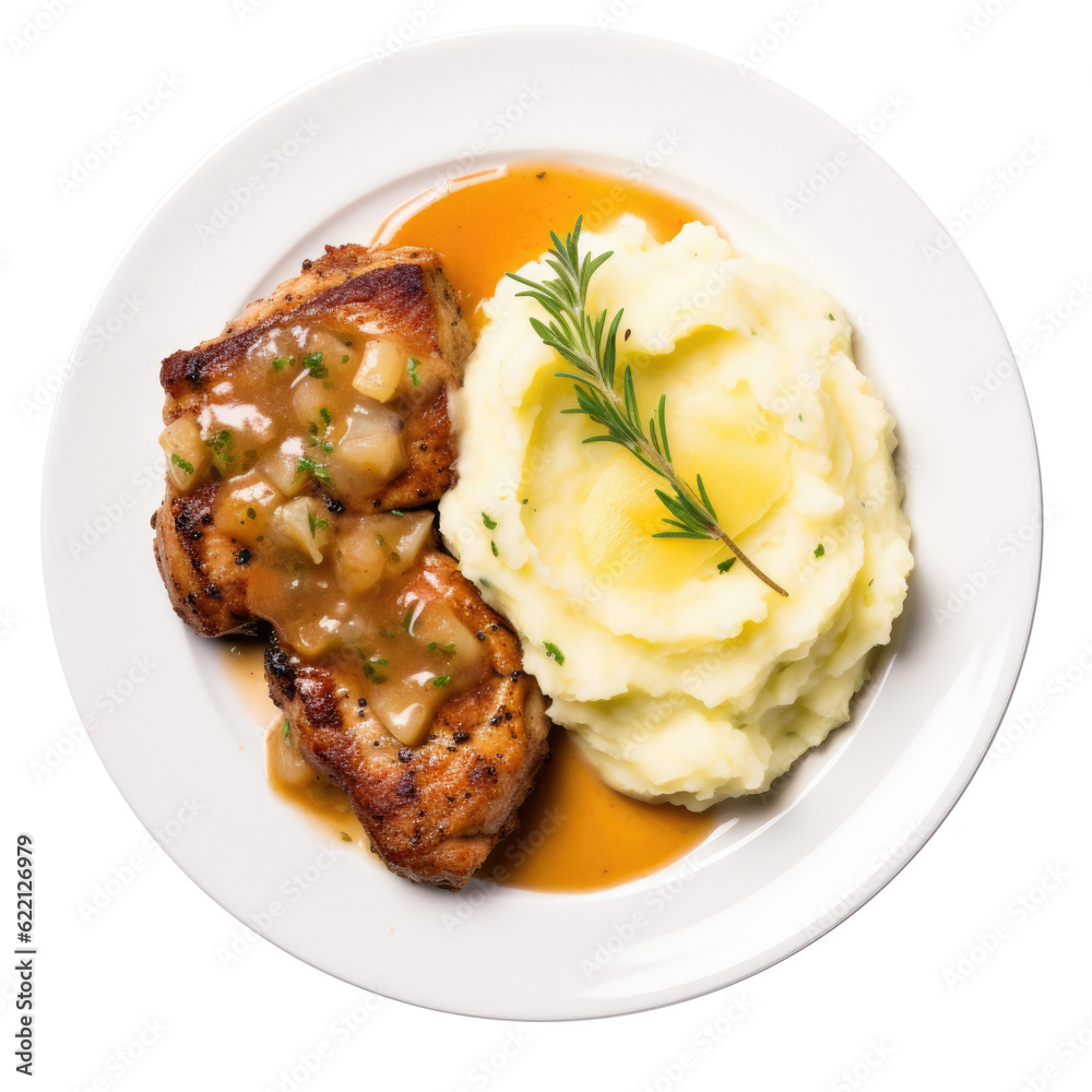 Delicious Plate of Pork Chops with Apples Isolated on a Transparent Background 