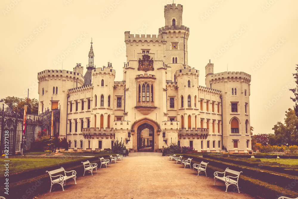 Hluboka nad Vltavou vintage toned color castle landmark in Czech Republic