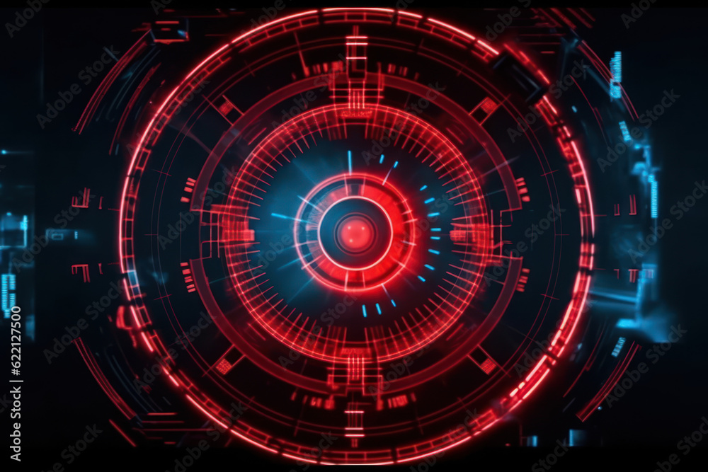 Red and Blue Digital Bullseye, Generative AI Red and Blue Digital Bullseye, Generative AI