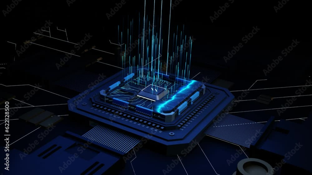 3D Circuit and CPU Activation or AI Artificial Intelligence Concept Animation in 4K