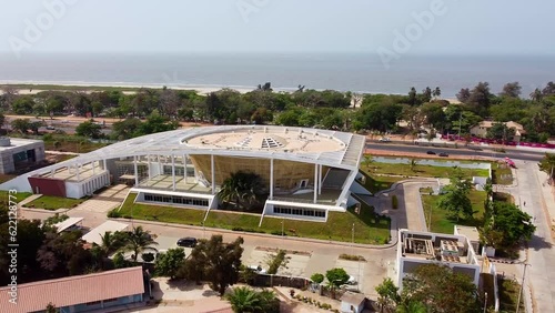 Aerial Drone Fly Above National Parliament Buildings of Banjul The Gambia Africa Panoramic View photo