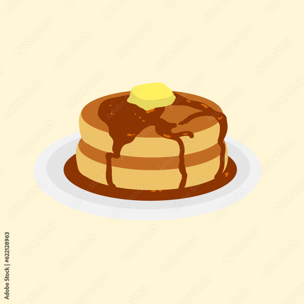 お皿に乗ったパンケーキのイラスト素材 お皿に乗ったパンケーキのイラスト素材