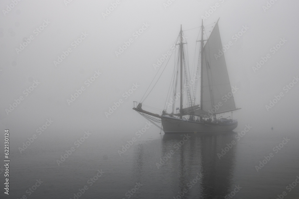 a schooner in the fog