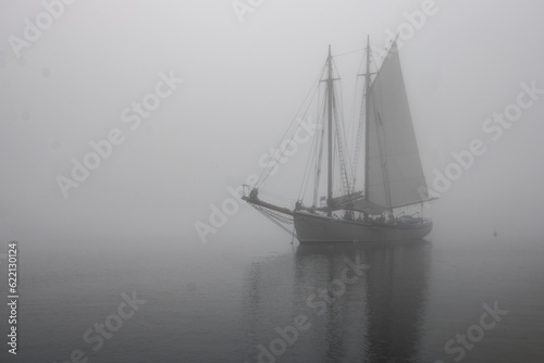 a schooner in the fog