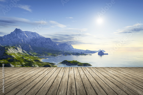3d rendering of a wooden jetty with a beautiful scenery © Designpics