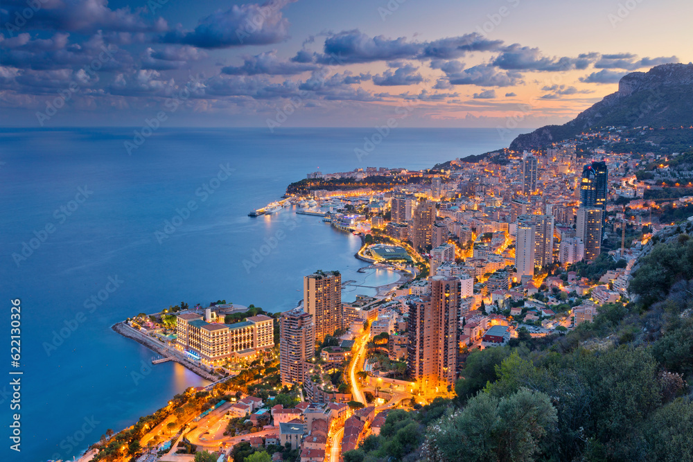 Image of Monte Carlo, Monaco during summer sunset.