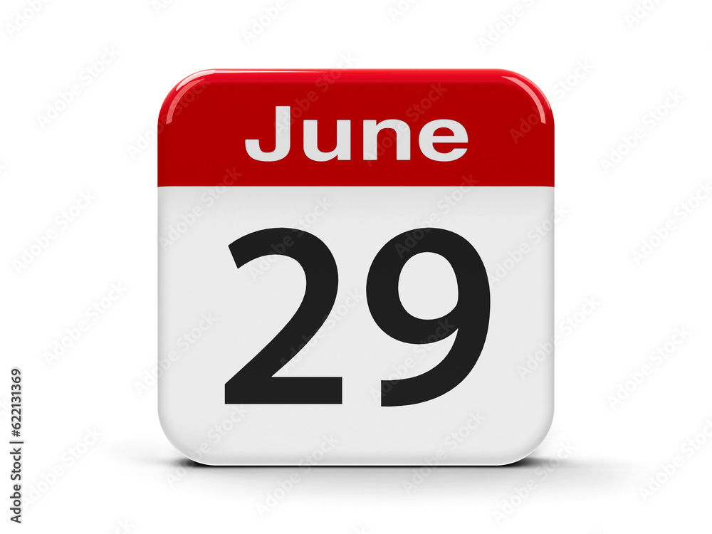 Calendar web button - The Twenty Ninth of June, three-dimensional rendering, 3D illustration