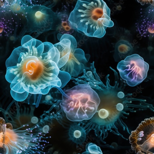 Seamless pattern texture Underwater world with jellyfish. AI Generation 