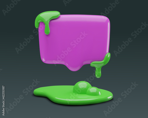 3d blank speech bubble with drip of green slime puddle minimal realistic plastic Halloween chat icon