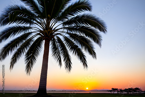 palm trees at sunset Generative AI