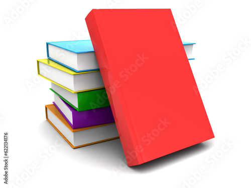Canvas Print 3d illustration of colorful books stack, over white background