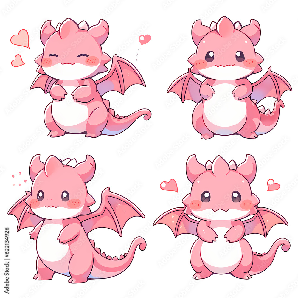 Clip art, character design sheet, Set of A cute dragon isolated on transparent background Clip art, character design sheet, Set of A cute dragon isolated on transparent background