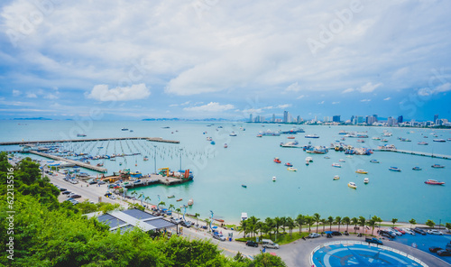 Pattaya city high angle view overlooking the sea sky and pattaya city