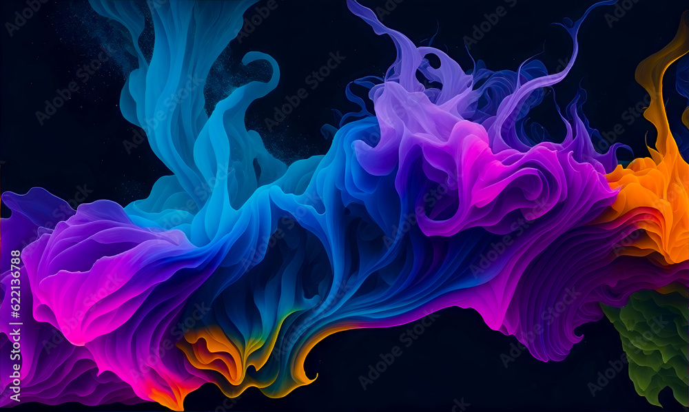 Abstract colorful smoke on dark background.