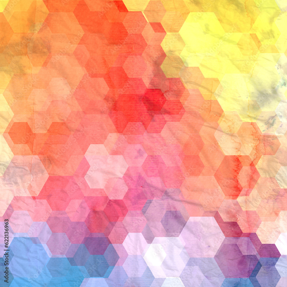 Watercolor abstract colorful background with fantastic polygons elements. Background for design template.