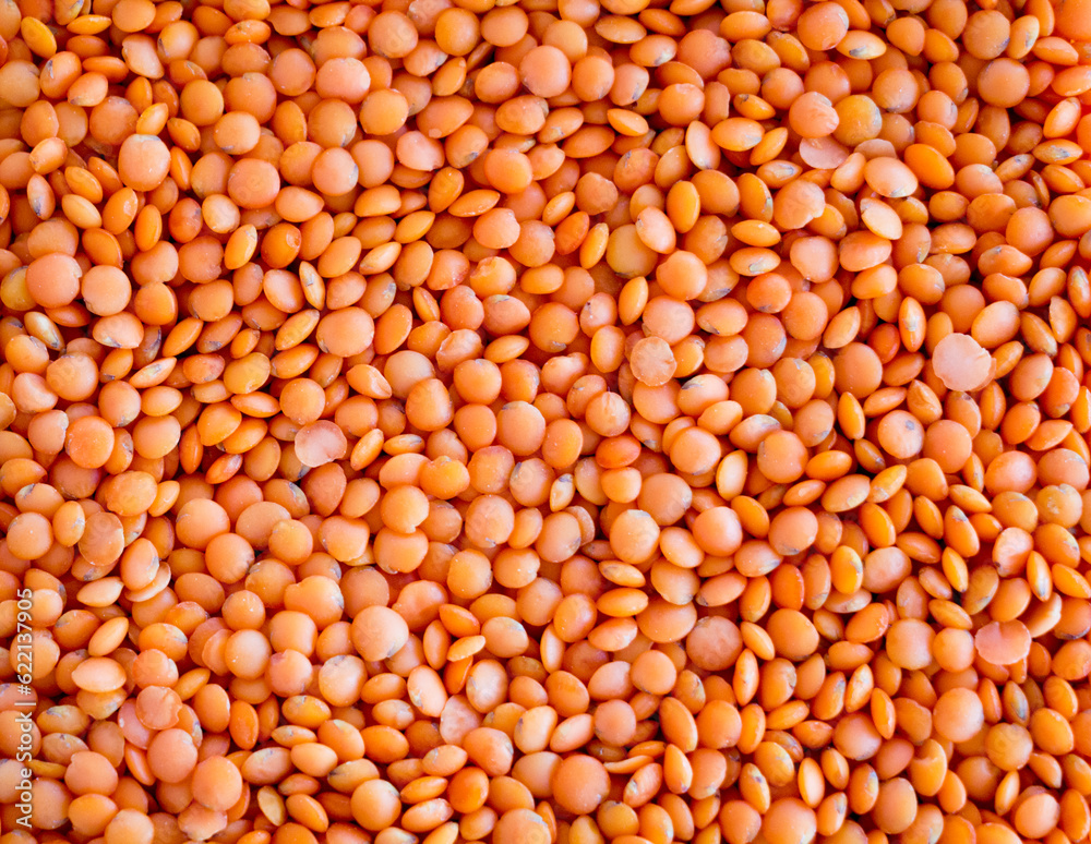 Close up of dried red lentil background