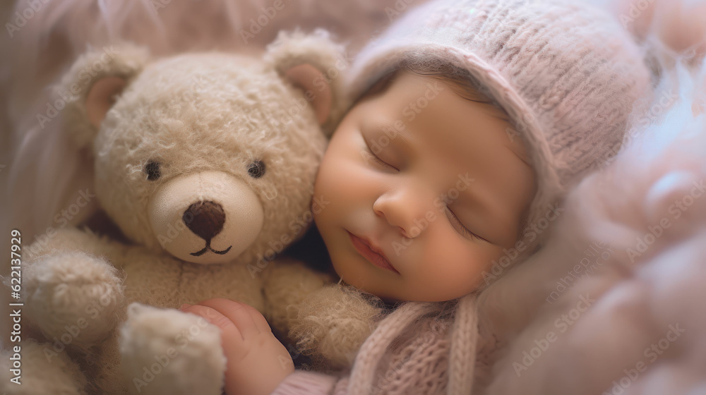 Newborn on soft pastel background. 