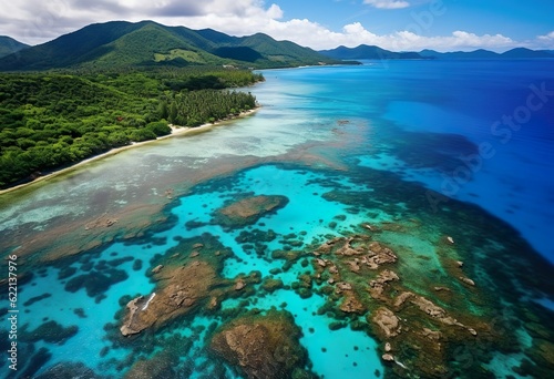Drone View Over Coral Reef in Seychelles