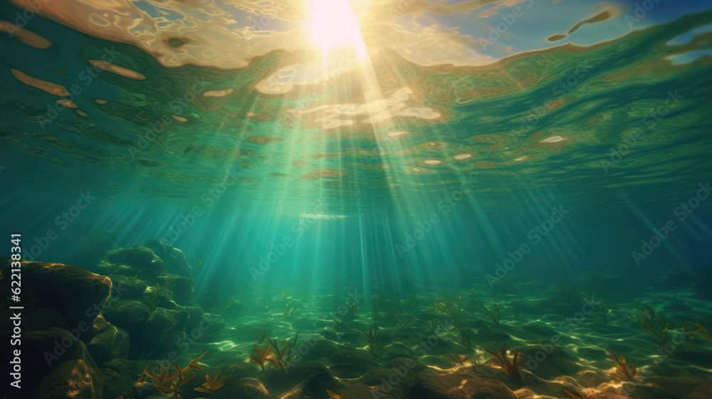 Sun light rays under water. Sun light rays under water.