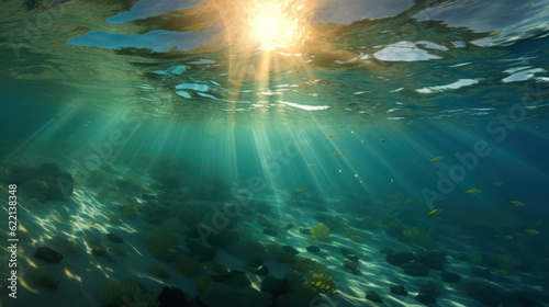 Sun light rays under water. © tashechka