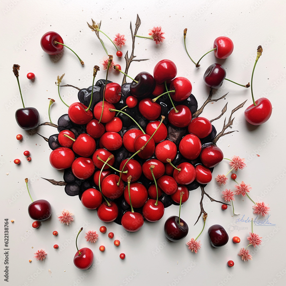 Fresh red cherries fruit photo on white background Fresh red cherries fruit photo on white background