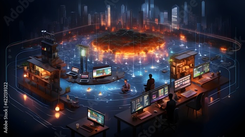 Building the Future: Isometric Illustration of Software Development's Technological Tapestry