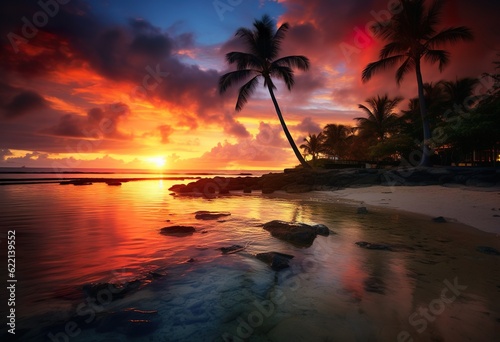 Sunset at the beach on Mauritius Island © Jodie