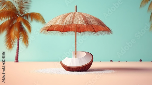 A coconut with an umbrella on top of it , Generative AI