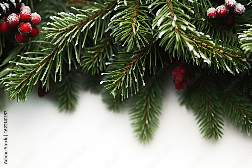 Winter Whispers Christmas Tree Branches Background on a Serene White Canvas. created with Generative AI Winter Whispers Christmas Tree Branches Background on a Serene White Canvas. created with Generative AI