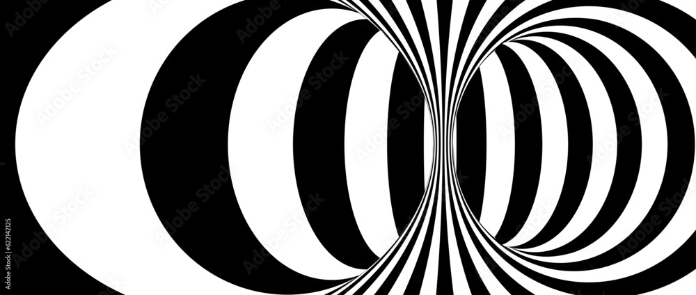 Abstract hypnotic distorted lines background. Black and white optical ...