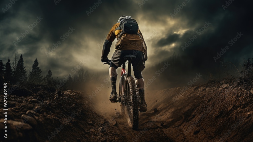 Fototapeta premium mountain biker training generative ai