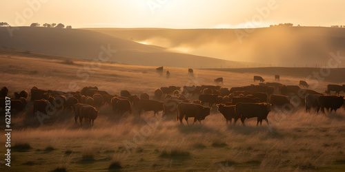 fog in the mountains, cows are on the field, farming © Mehmet