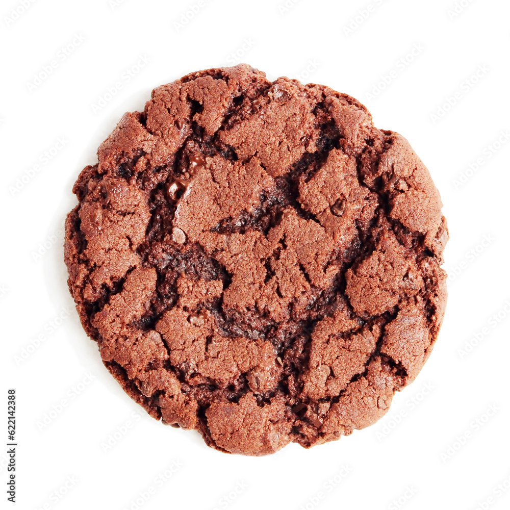 Large chocolate fudge cookie, isolated on a white background. Overhead view. Large chocolate fudge cookie, isolated on a white background. Overhead view.