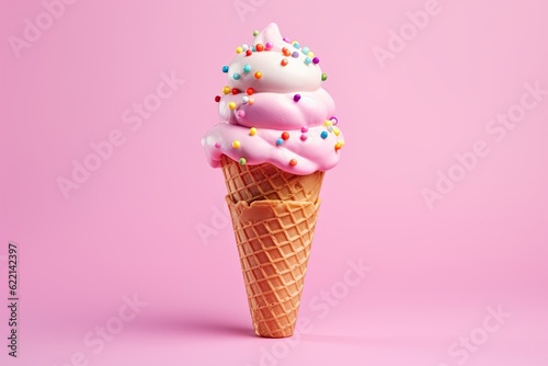 colorful ice cream cone on pink background