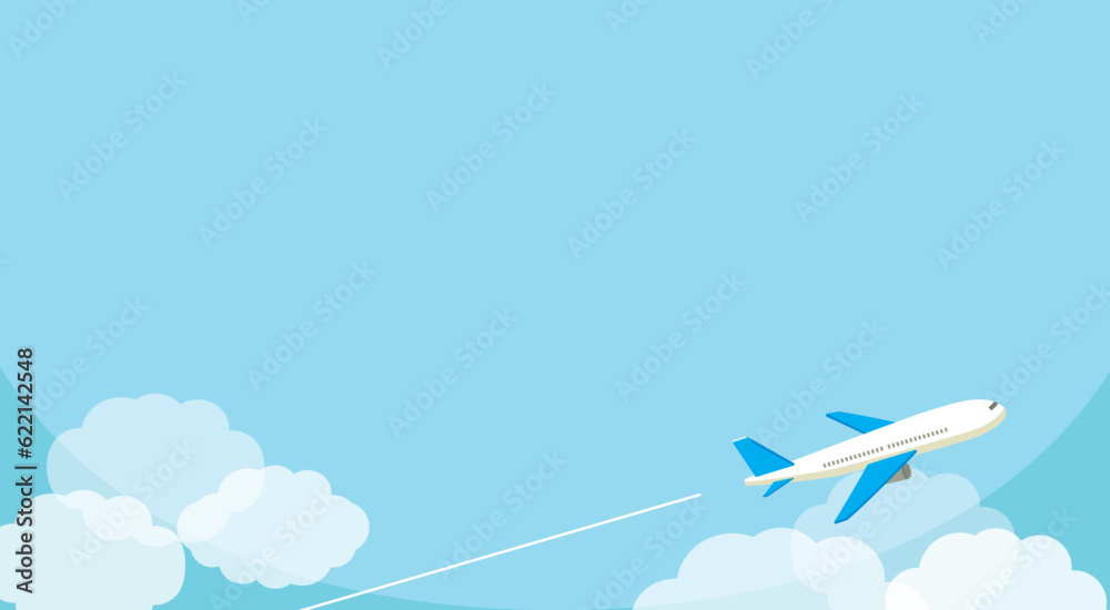 飛行機と雲と青空の背景イラスト　バナー背景・広告背景