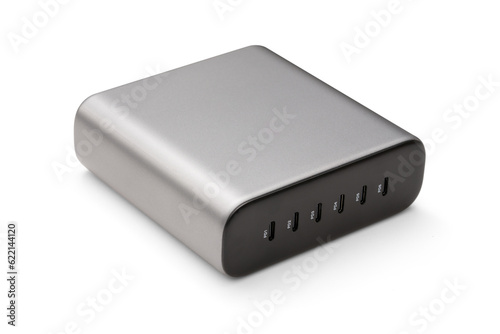 GaN USB-C Cellphone Charger, Charging Power Brick Bank Hub 200W Isolated with transparent Shadow
