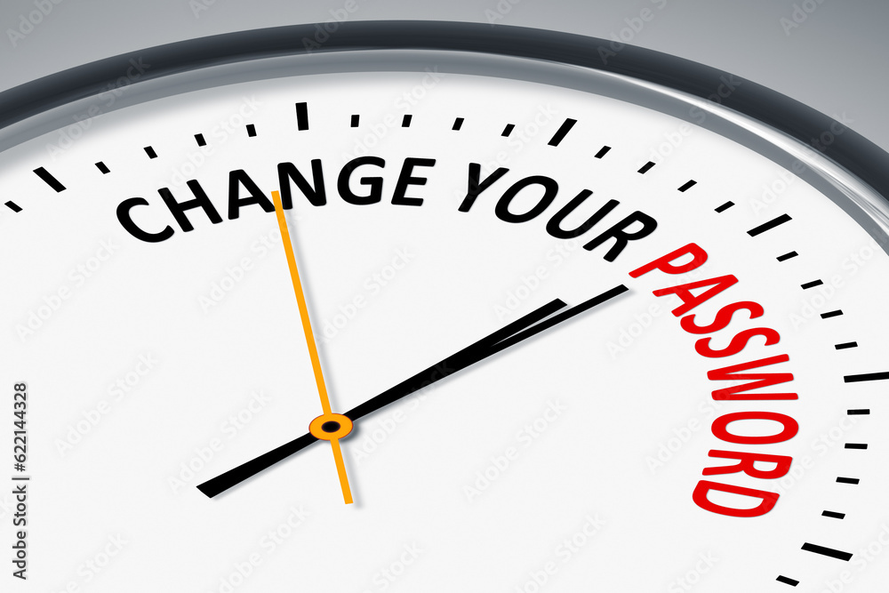 An image of a typical clock with text change your password An image of a typical clock with text change your password