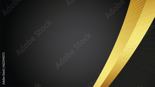 Luxury abstract background with golden lines on dark banner, modern black backdrop concept. Illustration from vector about modern template deluxe design 