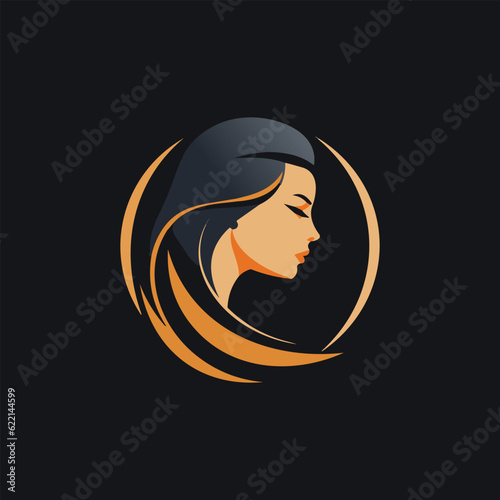 Women beauty circle logo with long hair
