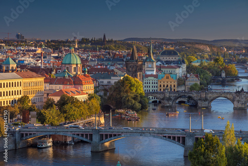 Image of Prague, capital city of Czech Republic and Charles Bridge, during sunset.