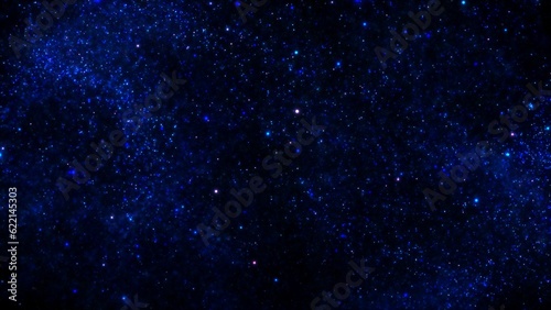 Abstract swarm of blue liquid buoyancy star particles. Elegant festive cosmic lights 3D illustration background. Horizontal magic holidays backdrop and twinkling fairy dust slow motion wallpaper.