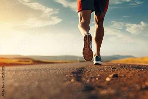 Man athlete running on the asphalt road, Generative AI