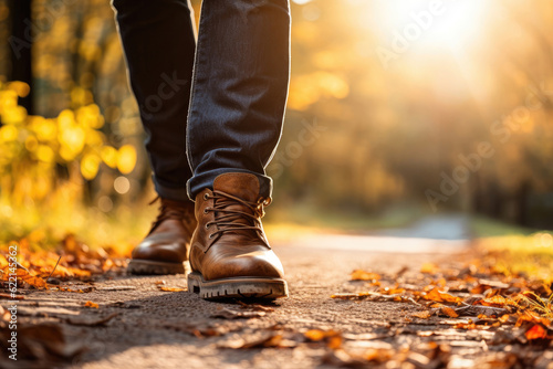 Man walking in autumn park  Generative AI